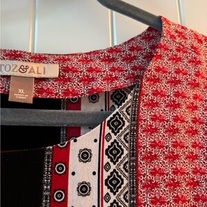 Roz & Ali Red and Black Geometric Blouse